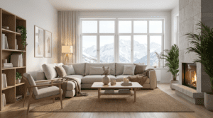 Cozy modern Scandinavian living room with minimalist design